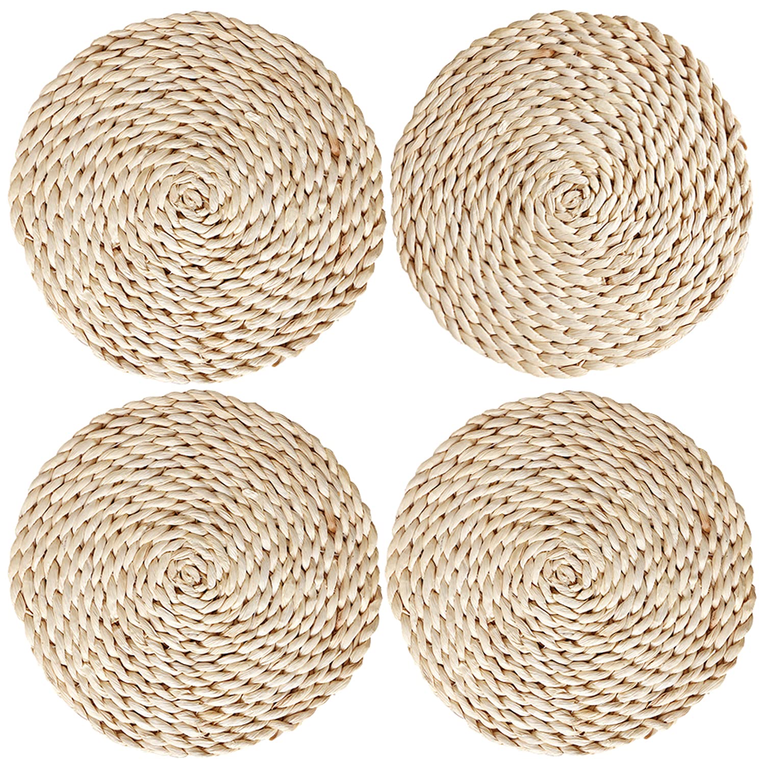 Alnicov 4Pcs Handmade Woven Placemats,11.8inches Round Coasters,Pure Natural Corn Husk Woven Placemat Handmade Kitchen Dining Table Heat Insulated Pad