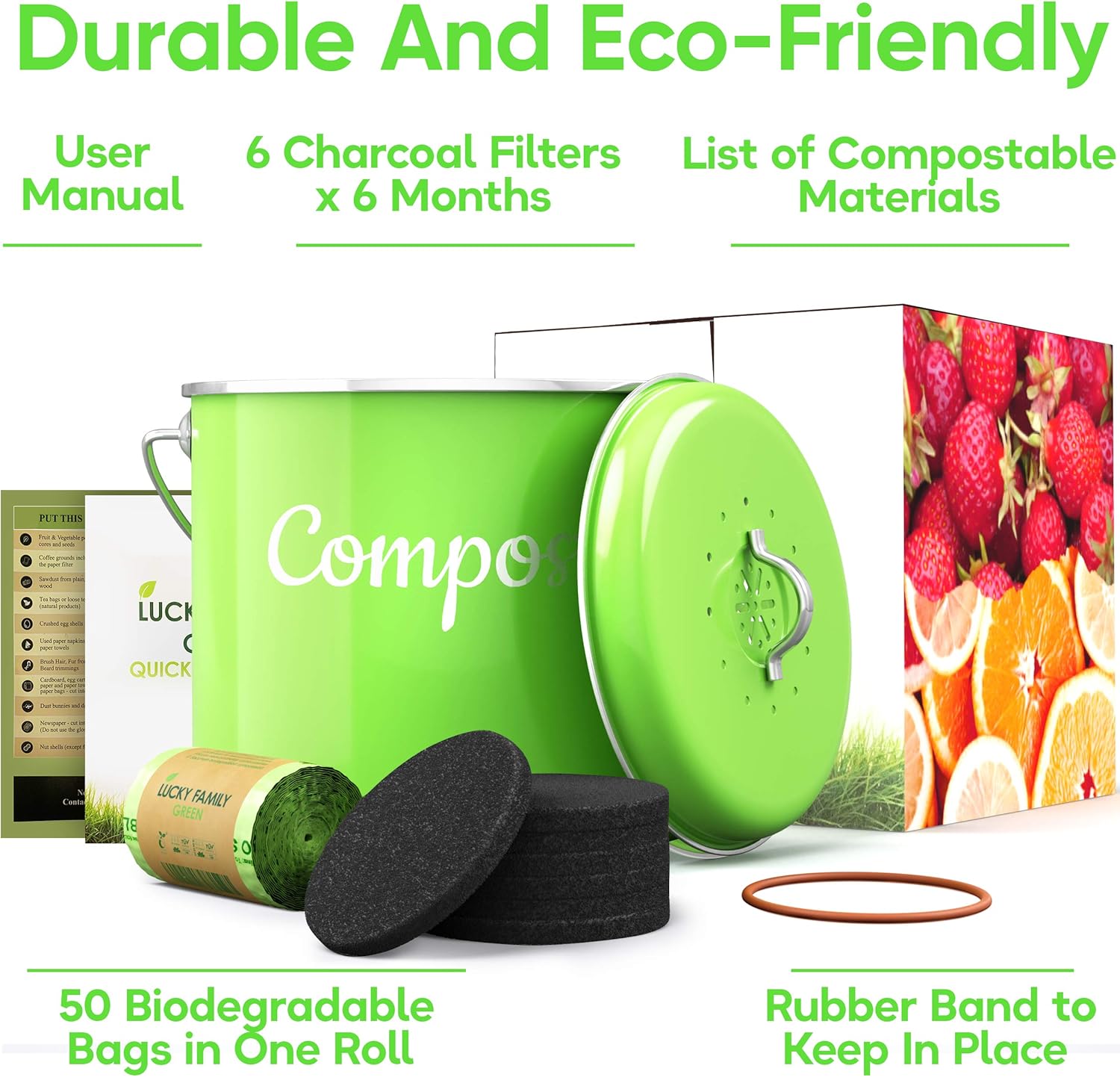 InHome Composting Bins Green Lucky Family Green Countertop Compost Bin