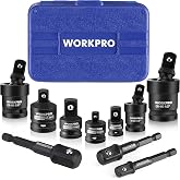 WORKPRO 10-Piece Impact Socket Adapter Set with Case, CR-MO Steel | 4-PC Adapter/Reducer + 3-PC Universal Joint Socket + 3-PC 1/4" Hex Shank Extension, 1/4", 3/8", 1/2" Drive, Impact Grade