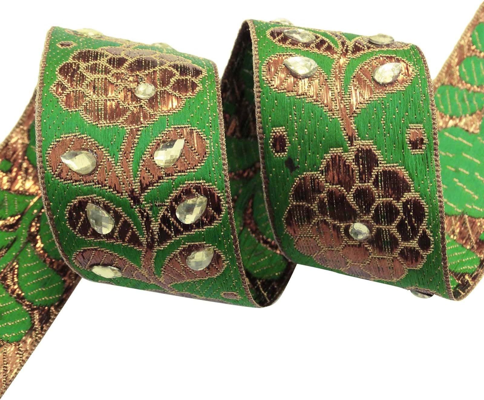 Beaded Fabric Trim Floral Craft Ribbon 4.0 Cm Wide Decorative Indian Sari Border By The Yard
