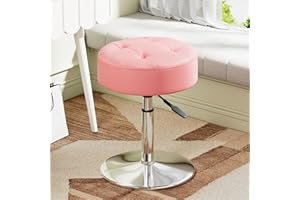 Youtanic Vanity Stool with Adjustable Height, 360°Swivel Ottoman Chair for Adults, Round Padded Makeup Stool with Stable Support for Vanity Bedroom, Bathroom, Dorm, Pink