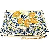 Mary Frances Capri Lemons Beaded Crossbody Handbag – Lemon Fruit Embroidered Evening Clutch Purse with Removable Chain Strap, Multicolor