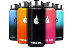 HYDRO CELL Stainless Steel Insulated Water Bottle with Straw - For Cold & Hot Drinks - Metal Vacuum Flask with Screw Cap and Modern Leakproof Sport Thermos for Adults (Black 32oz)