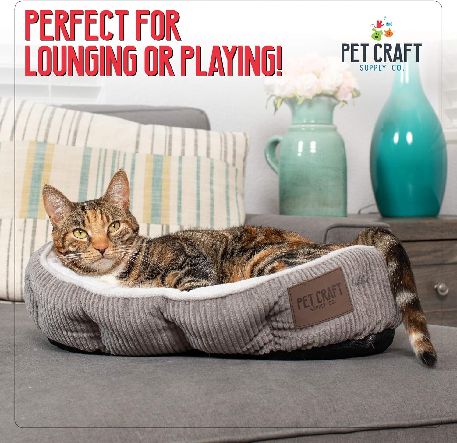 Pet Craft Supply Simple Sleeper Self Warming Cute Calming Cat Bed with Ultra Soft Luxury Plush Including Refillable Catnip Pouch - Perfect for Indoor Cats : Pet Supplies