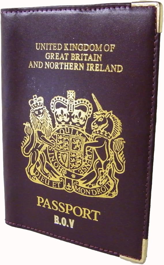 Personalised Burgundy Leather UK Passport Cover. Personalized With Upto
