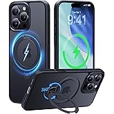 CASEKOO Patented 360 Spin Magnetic Stand for iPhone 16 Pro Max Case [Military Drop Protection] [Non-Slip Edge] [Compatible with MagSafe] Matte Shockproof for 16 Pro Max Case 6.9'', Black