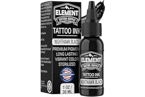 Element Tattoo Supply Nighthawk Black Tattoo Ink - Permanent Solid Black Color for Outlining, Shading & Blending, Professional Grade, Vegan, Non-Toxic & Safe for Human Skin, 1 oz Bottle