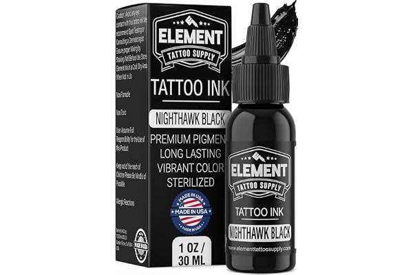 Element Tattoo Supply Nighthawk Black Tattoo Ink 1oz | Professional Ultra Dark High Pigment Lining Packing Shading Bold Lines