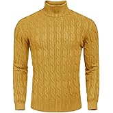 COOFANDY Men's Slim Fit Turtleneck Sweater Casual Twisted Knitted Pullover Sweaters