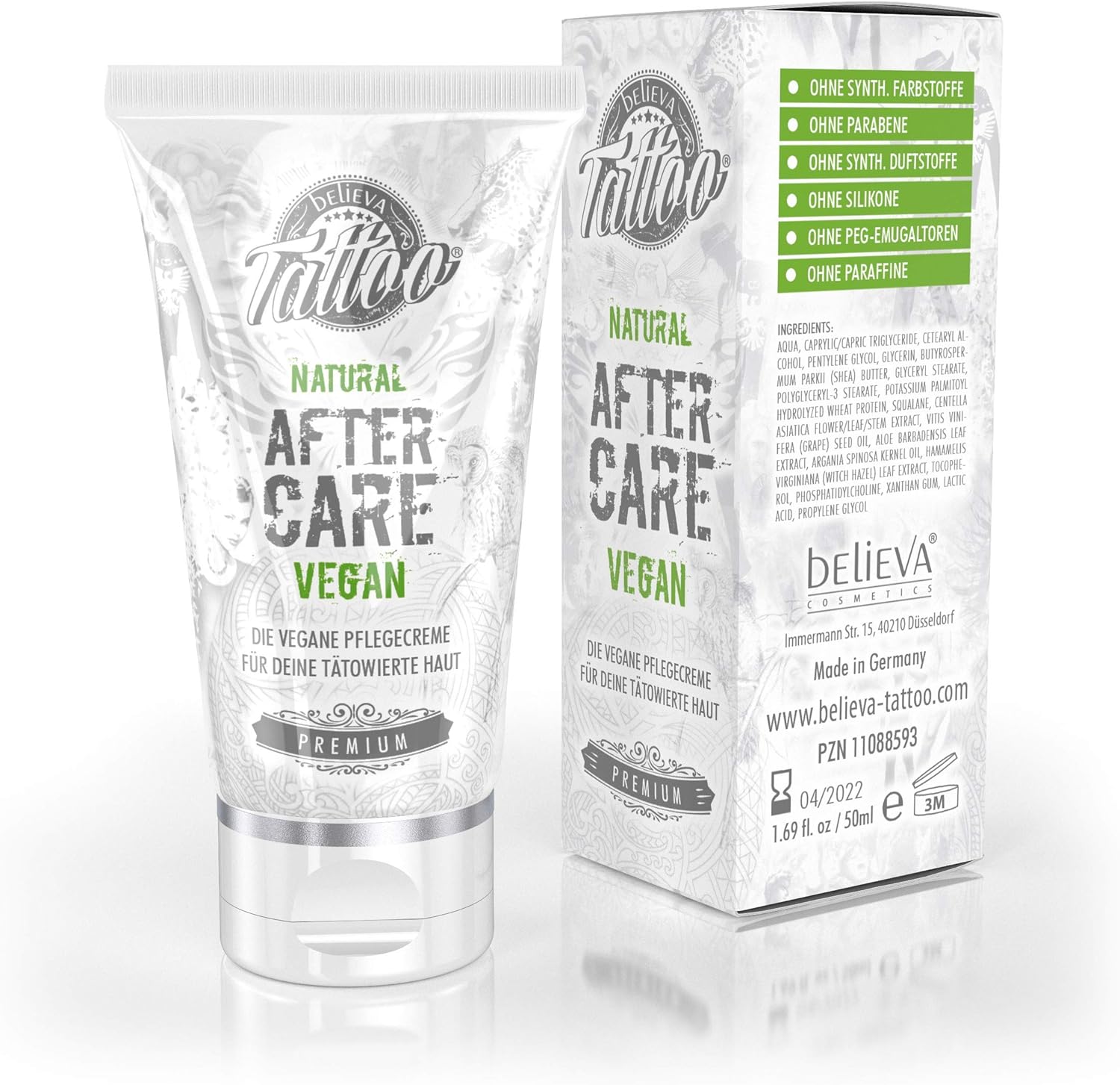 Believa Tattoo Aftercare - 100% vegan tattoo Cream for your skin - 50ml, 50 ml (Pack of 1)