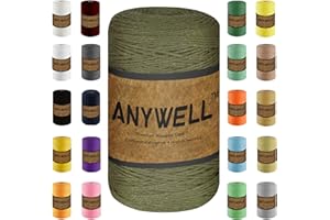 ANYWELL Army Green Macrame Cord 2mm x 327yards, Cotton Cord, Macrame Rope, Corde Macramé, Not Dyed, Handmade Soft 4-Strand Tw