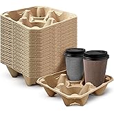 [25 Count]HAKOWARE 12-24oz 4 Cup Disposable Drink Carrier Trays, Compostable Pulp Fiber Paperboard Cup Holder for Takeout Drinks, Heavy Duty Kraft to Go Coffee Cup Holder, Drink Carriers for Delivery