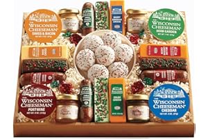 The Wisconsin Cheeseman 21 Favorites - Food Gift Box with Assorted Summer Sausage Meats, Cheese Bricks, Meats and Cheeses for Charcuterie Board Gift Basket