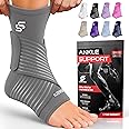 Sleeve Stars Ankle Brace for Women & Men, Ankle Wrap for Sprained, Compression Sleeve for Plantar Fasciitis Relief, Easy Customizable Support: w/ Removable Strap (Single/M:10"-12"/Gray)