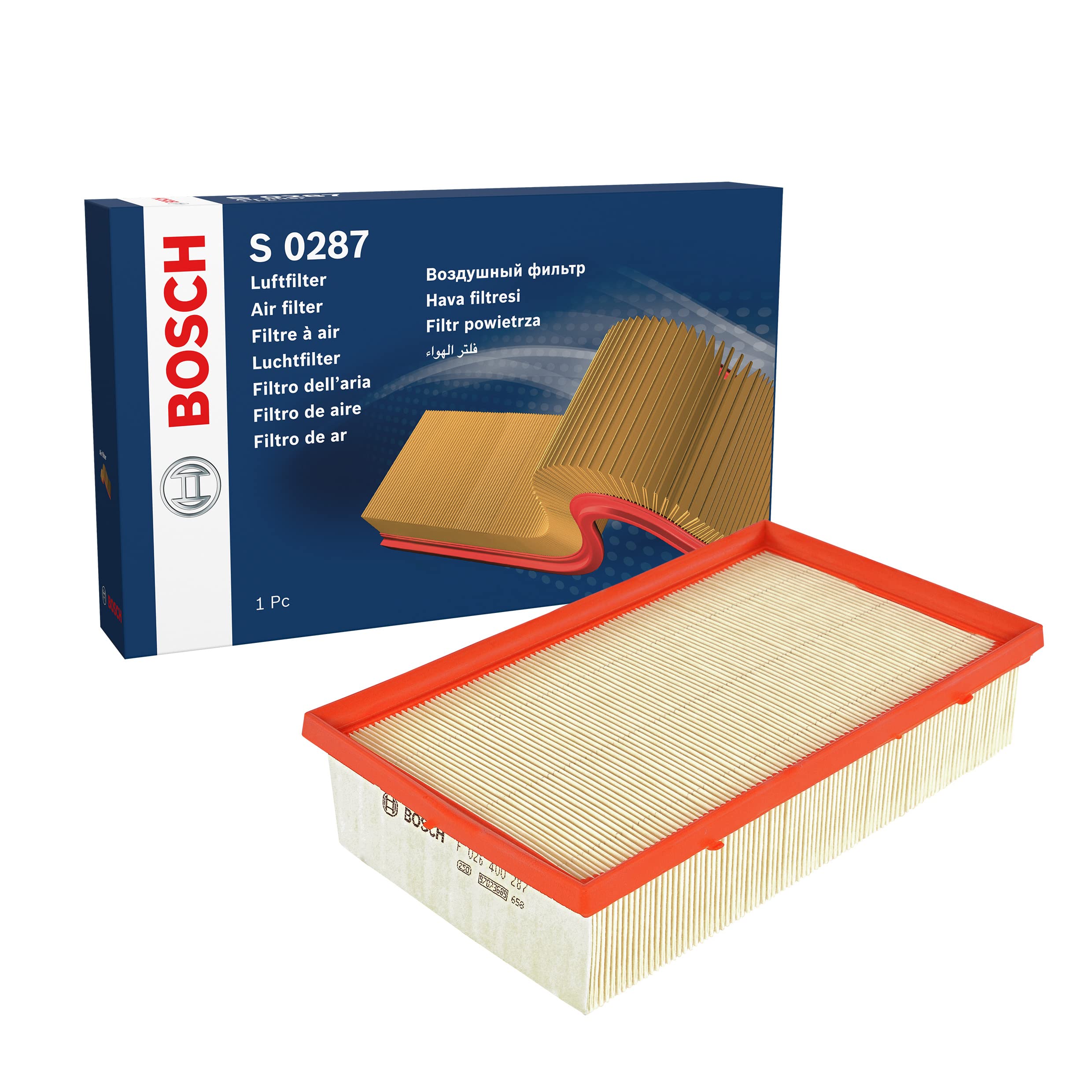 Bosch S0287 Car Air Filter - Separates Particles from the Air Intake - Moisture-resistant plus High Tensile Strength