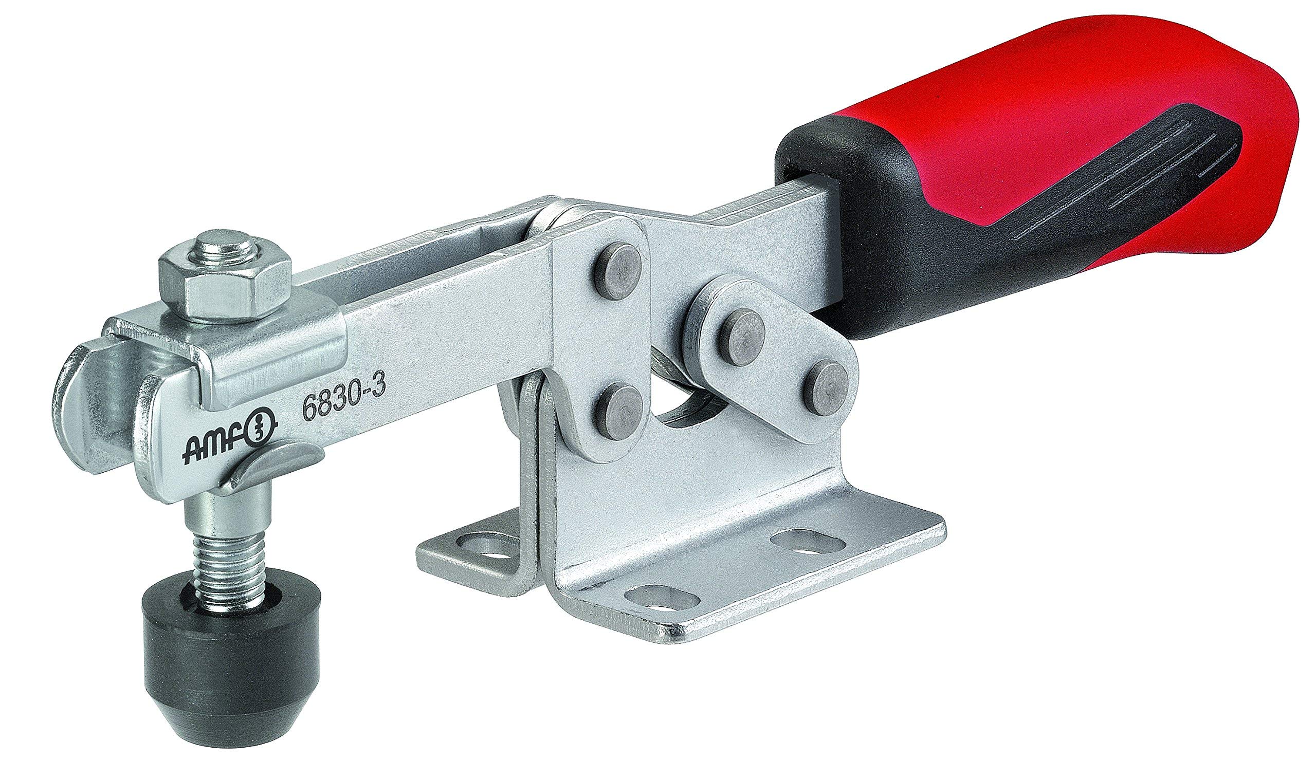 AMF 93013 "6830" Horizontal Acting Toggle Clamp with Horizontal Base, Silver/Red, Size 1