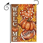 ZAEW Fall Welcome Pumpkins Football Love Heart Maple Leaves Autumn Garden Flag Yard Flag 12x18 Inch Double Sided Small Mini Yard Outdoor Outside Farmhouse Holiday Decoration