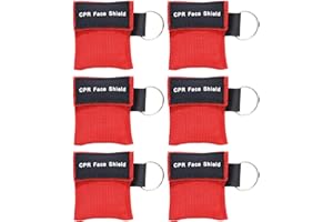 AOUTACC 6 Pack CPR Face Shield Mask, Keychain Mask Disposable Emergency Kit CPR Face Shields Pocket Mask for First Aid Cardiac Resuscitation Training-Red
