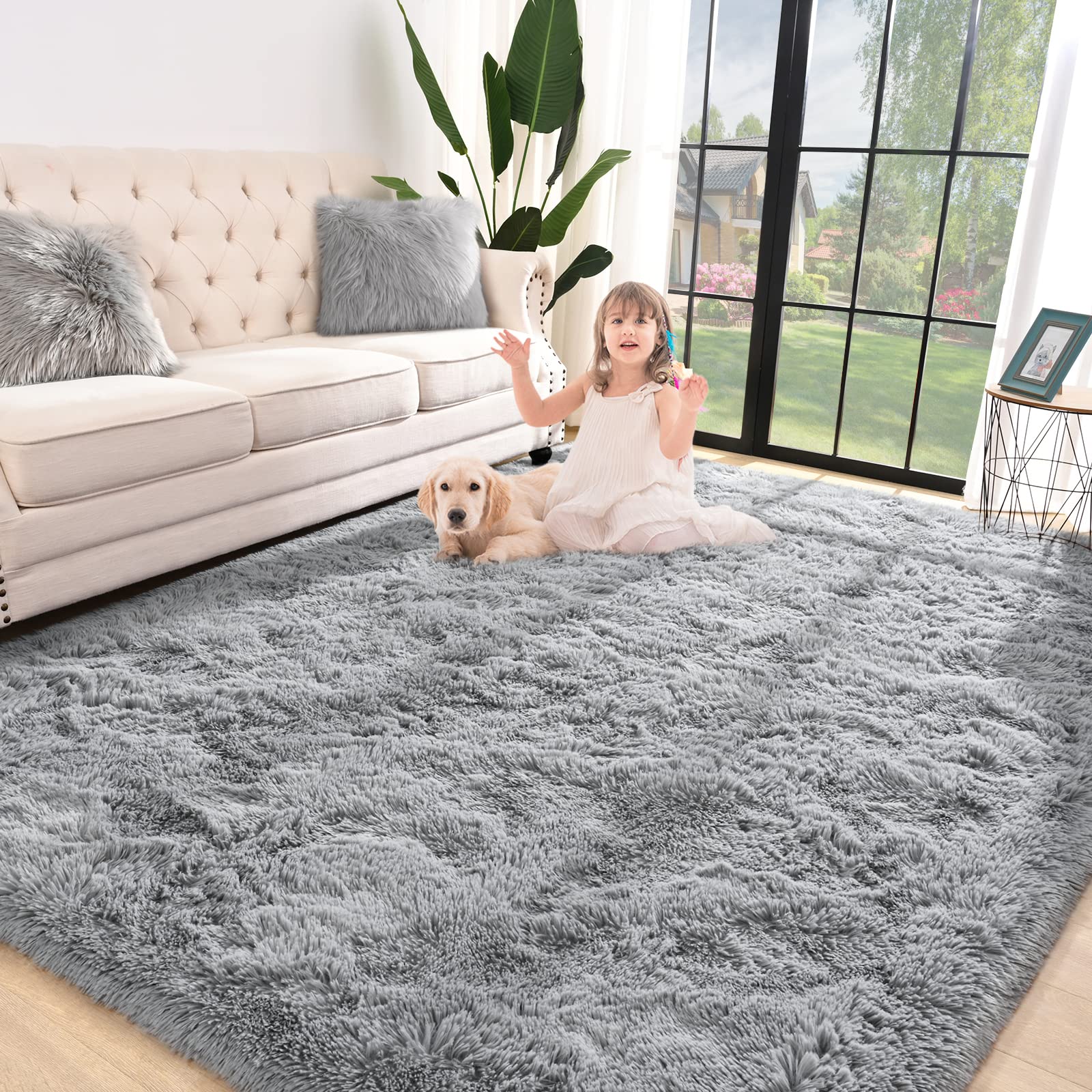 Jelymark Super Soft Shaggy Rug for Bedroom, 6x9 Feet Fluffy Carpet for Living Room, Fuzzy Indoor Plush Area Rug for Home Decor, Furry Floor Rugs for Dorm, Kids Nursery Rug for Girls, Grey