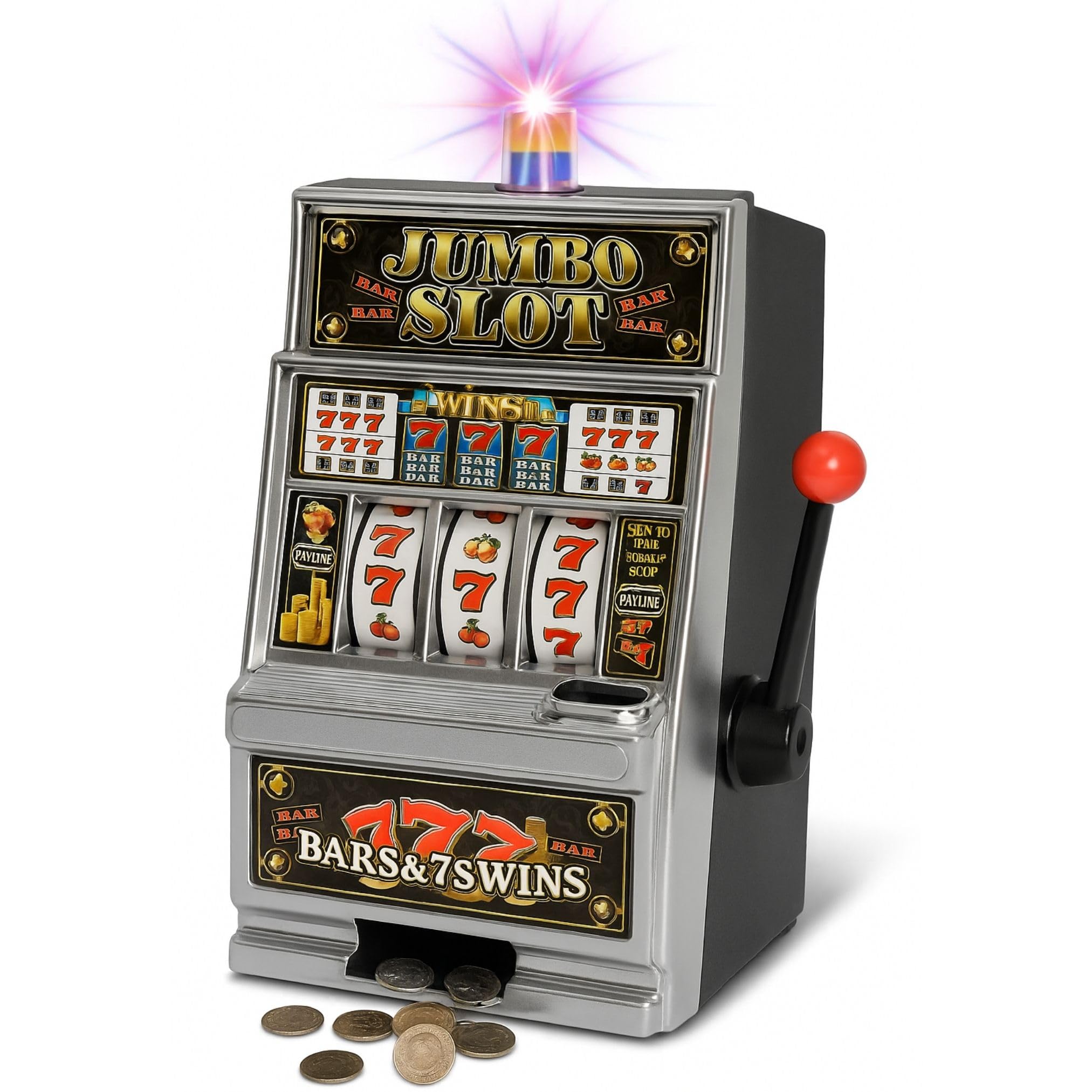 Photo 1 of **POSSIBLY FOR PARTS/ MACHINE DOESN'T PAYOUT DUE TO NON- OPERABLE WHEEL LOCKS** Liberty Imports Lucky Sevens Jumbo Slot Machine Casino Toy Piggy Bank Replica with Flashing Lights and Jackpot Sounds