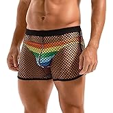 AMY COULEE Mens Fishnet Shorts See Through Openwork Boxers Sexy Mesh Booty Shorts