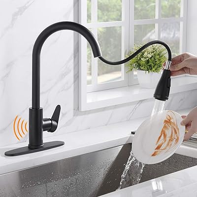 Buy Rainovo Touchless Kitchen Faucet With 4 Modes Pull Down Sprayer Automatic Motion Sensor Commercial Kitchen Sink Faucet Single Handle High Arc Stainless Steel With 3 Hole Deck Plate Matte Black Online