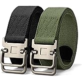 JASGOOD 2 Pack Canvas Web Belts Double D Ring Buckle for Men Fabric Cloth Casual Belt for Jeans Pants 1 1/2" Wide