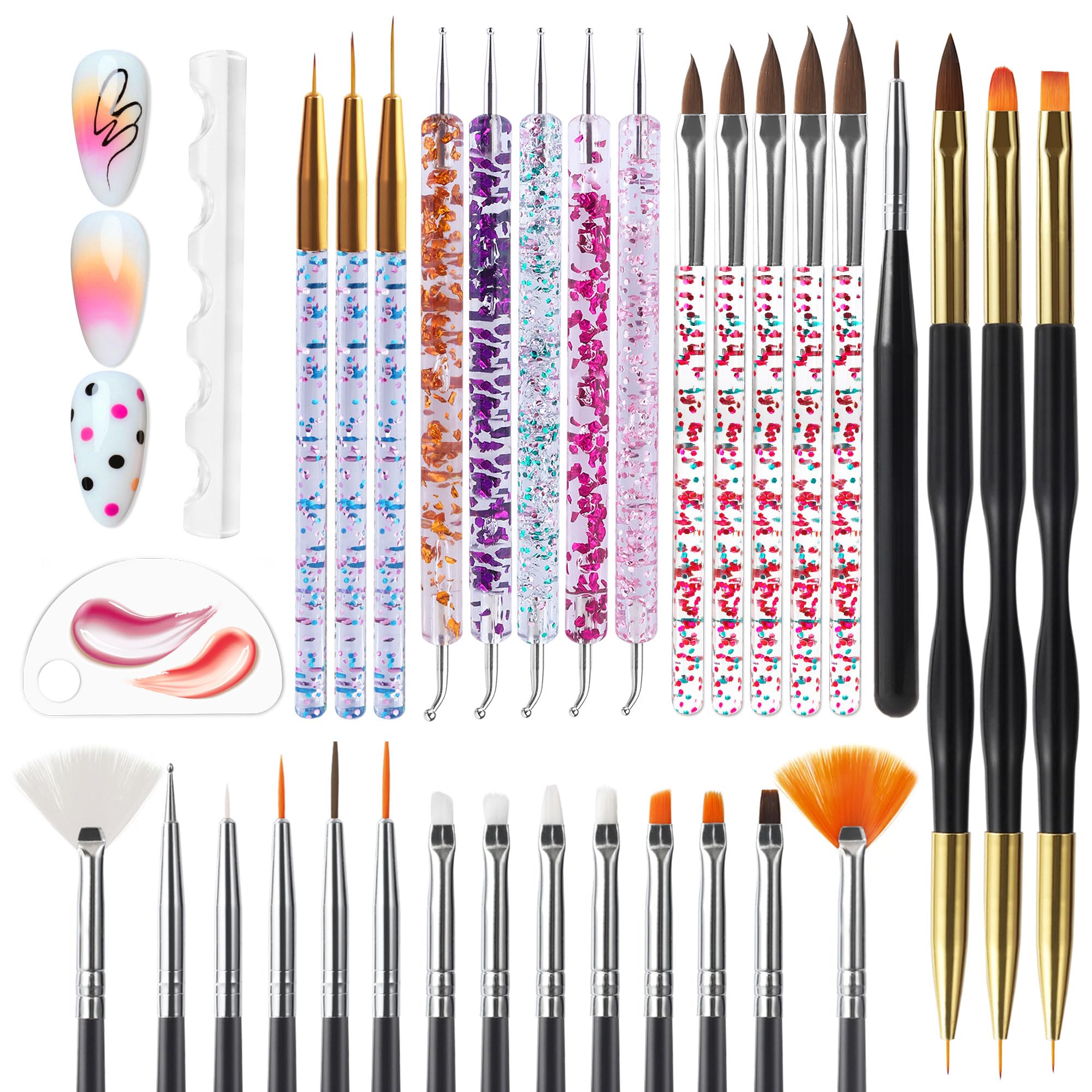 Photo 1 of Artdone Nail Dotting Tools 32PCS Double-ended Nail Art Brushes Kit Nail Art Gel Polish Liner Brushes Design Pen For Nail Drawing And Nail Paint Brushes Small Detail Brushes