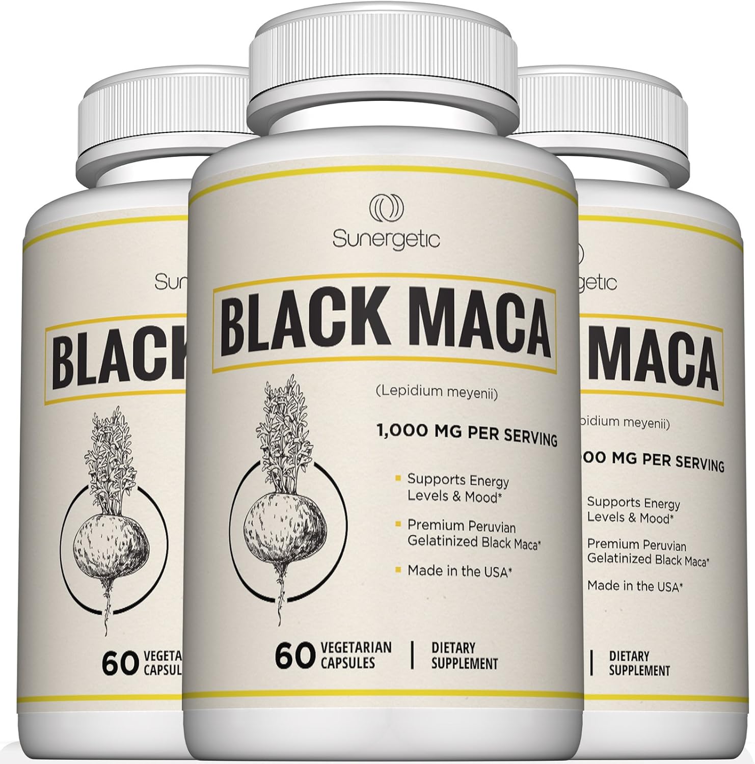 Premium Black Maca Capsules 1,000mg of Black Maca Root per Serving Gelatinized Black Maca