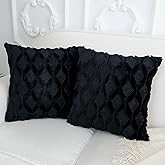 Smile of hope Black Throw Pillow Covers 18x18 Set of 2 Decorative Farmhouse Couch Throw Pillows Boho Shells Cute Soft Plush Wool Winter Pillowcases for Bedroom Living Room Sofa