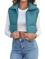Kissonic Women's Crop Puffer Vest Lightweight Stand