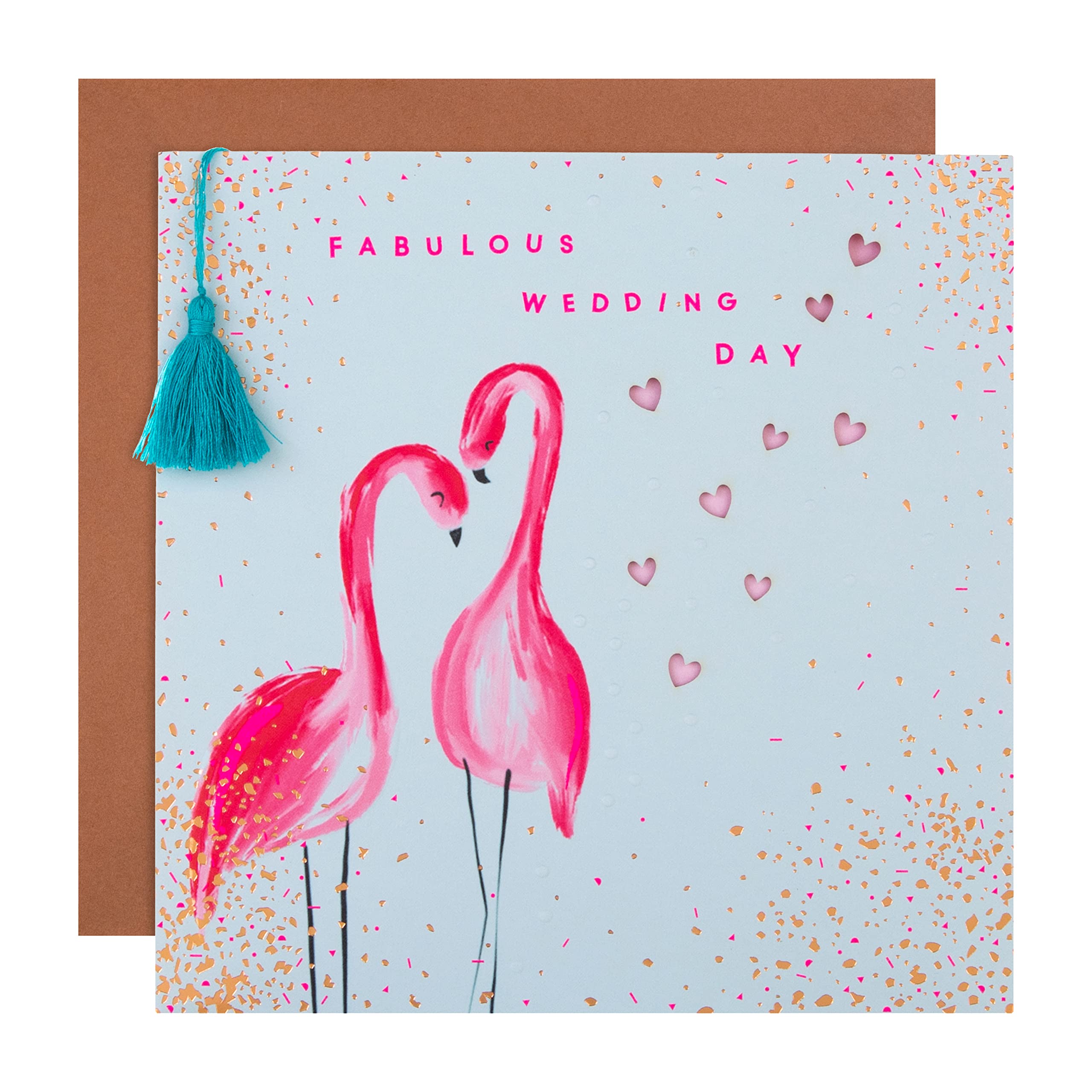 Hallmark Wedding Congratulations Card - Contemporary Square Design with Neon Flamingos