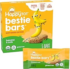 Happy Tot Organics Bestie Bars Soft-Baked Oat Bars, Organic Toddler Snacks with Protein and Gut-Friendly Fiber, Banana & Oats