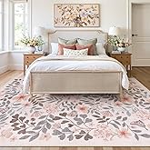 Lahome 8x10 Fall Floral Area Rugs for Bedroom, Apricot Boho Decor Washable Carpet, Non-Slip Rug for Girls Nursery, Living Room, Dorm, Apartment Decor, Cozy Retreat