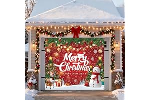 SNILOAW 7x8ft Christmas Garage Door Cover, Christmas Garage Door Decorations Merry Christmas Garage Door Cover Snowman Backdrop Xmas 2 Single Garage Door Wall Decorations for Outdoor Indoor (1pcs)