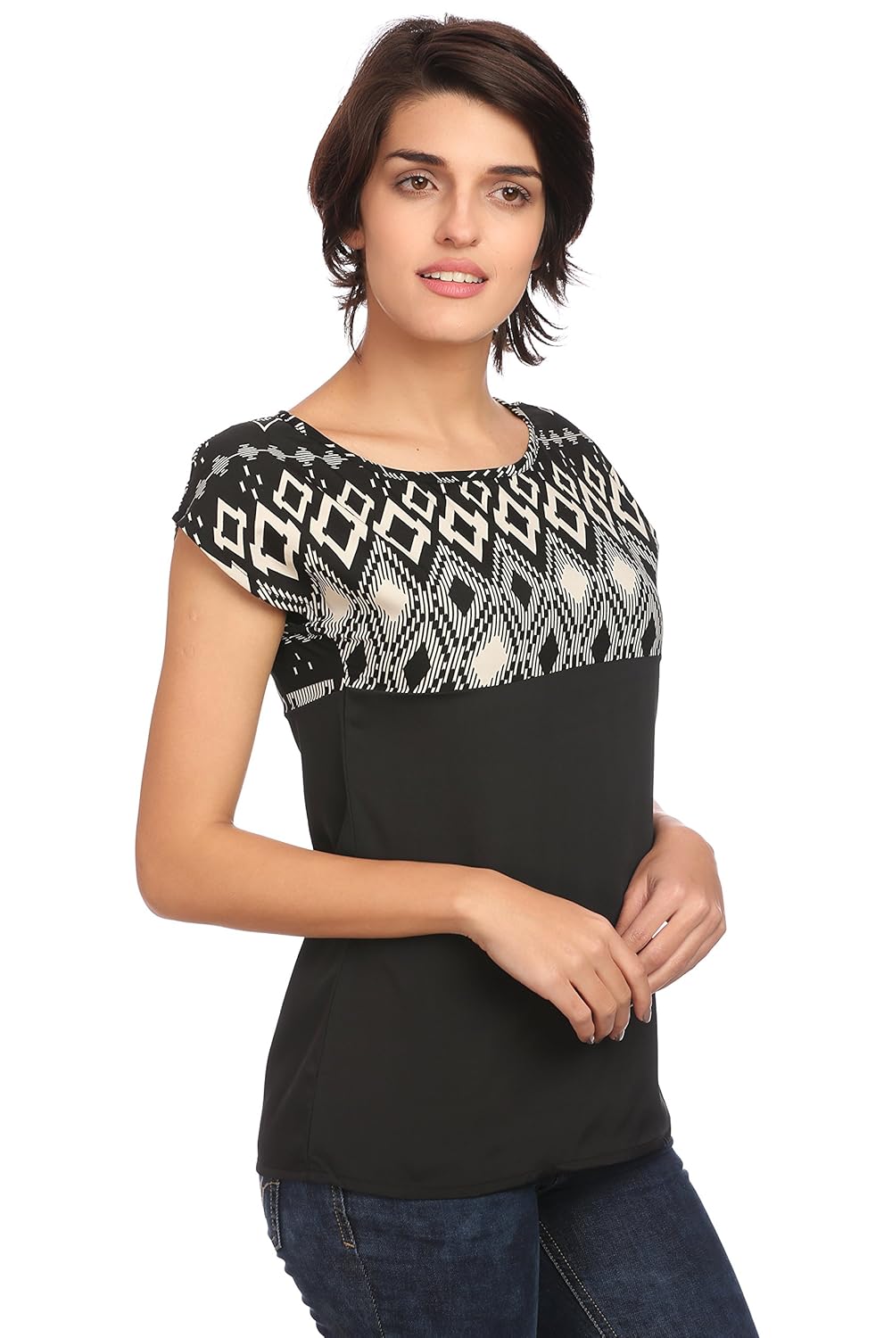 rosecaido casual cap sleeve printed women's multicolor top