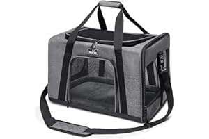 Wakytu Pet Carrier for Small Cats Dogs, Dog Carrier Travel Bag with Adequate Ventilation, 5 Mesh Windows, 3 Entrance, Locking Safety Zippers, Padded Shoulder and Carrying Strap, Medium