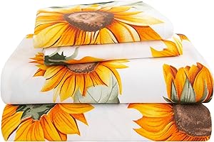 SDY Sunflower Sheets Queen，4PCS Floral Sheet Set,Deep Pocket Sheet for Girls,Boys and Kids.Bed in A Bag with 1 Fittedsheet+ 1 Top FlatSheet + 2 Pillowcases