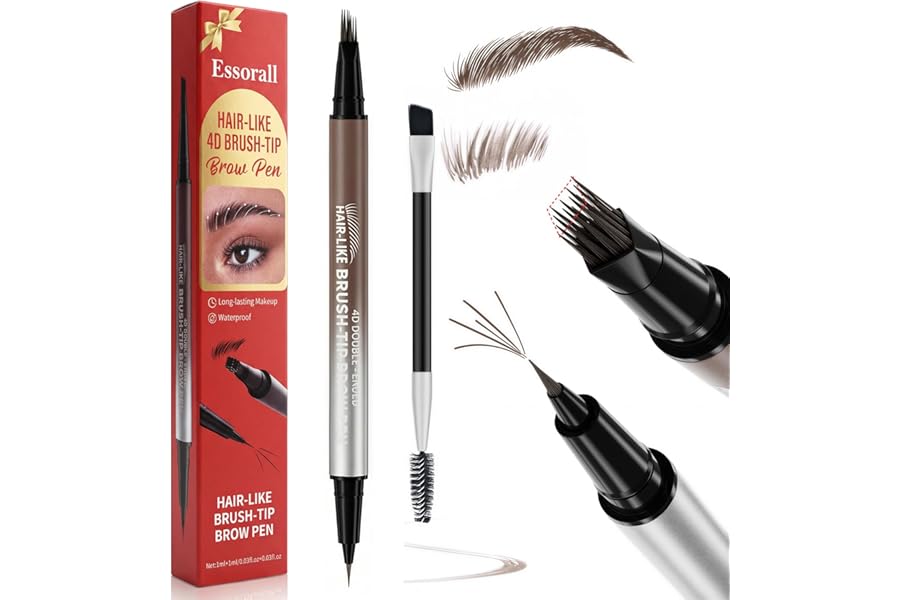 Eyebrow Pencil for Women, 2-in-1 Microblading Eyebrow Pen with 4D Square & Ultra-Fine Tips, Waterproof Long-Lasting Brow Pencil, Hair-Like Strokes for Natural Fuller Brows with Brow Brush, Brown