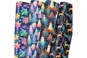 Vnaaem Christmas Wrapping paper for Boys Girls Kids - Rainbow Xmas Gift Wrap with Snowflakes Tree Snowman Reindeer Design for Christmas Holiday - 20 X 28Inches Per Sheet(8 Pack)