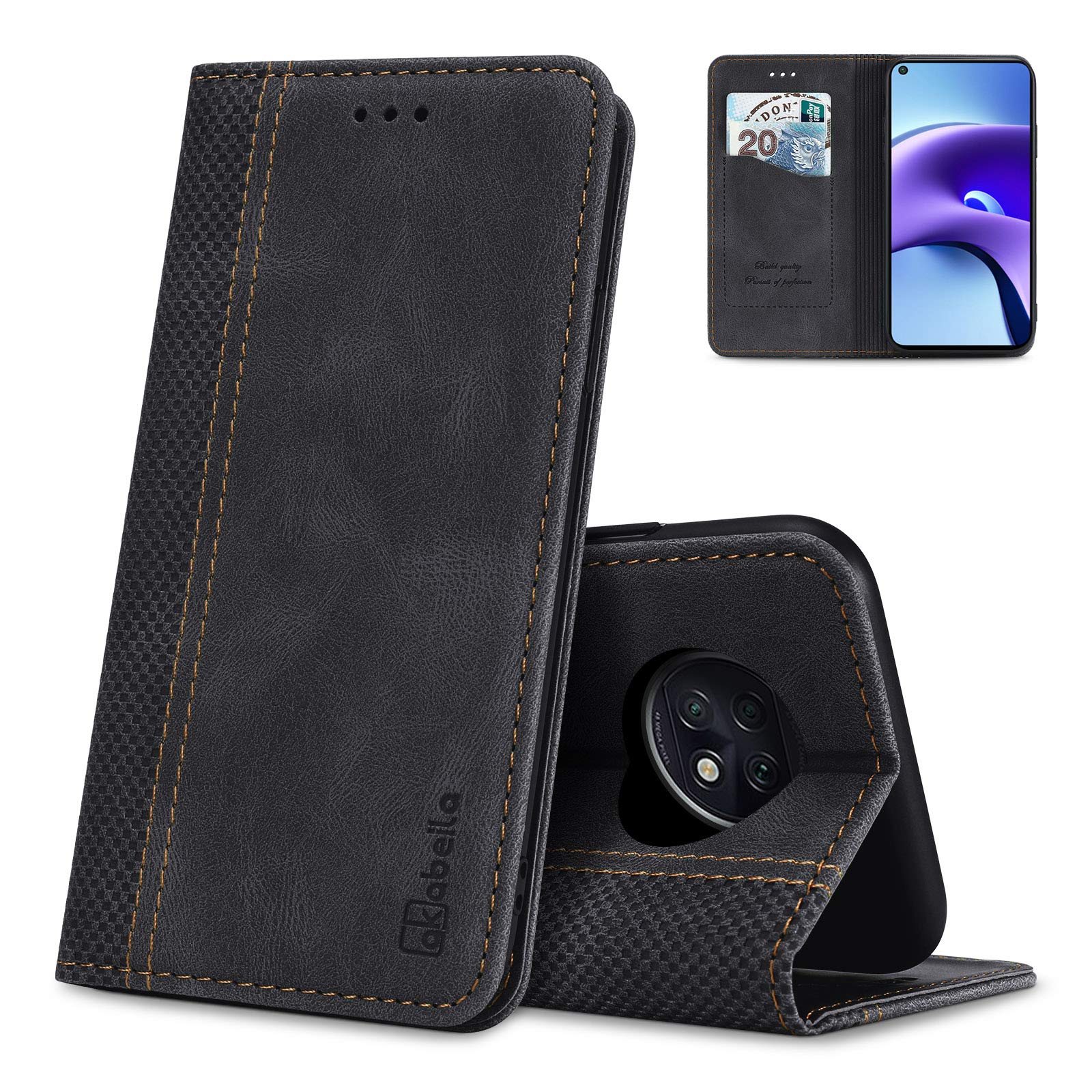 AKABEILA Case for Xiaomi Redmi Note 9T 5G PU Leather Flip Wallet Case with Magnetic Closure Kickstand Card Slots Folio Phone Case Cover Shockproof Black — image 1