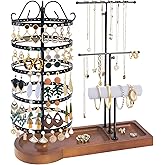 SMFANLIN Jewelry Organizer Stand, Metal Rotating Earring Holder Organizer, Multi-Functional Adjustable Necklace Rack Holder Bracelet Watch Holder for Jewelry Earrings Ring, Black