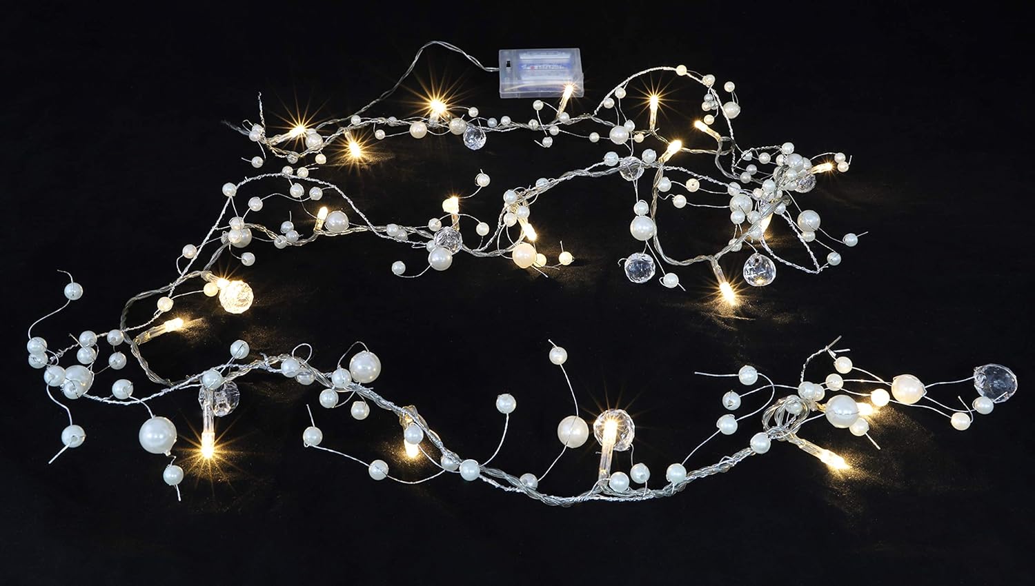 Christmas Concepts® 2m (6.6ft) Beaded Garland 20 Warm White LED Lights (Pearl)