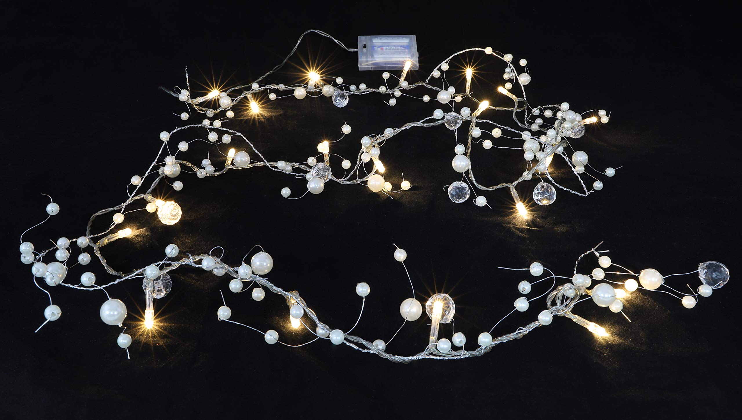 Christmas Concepts® 2m (6.6ft) Beaded Garland 20 Warm White LED Lights (Pearl)