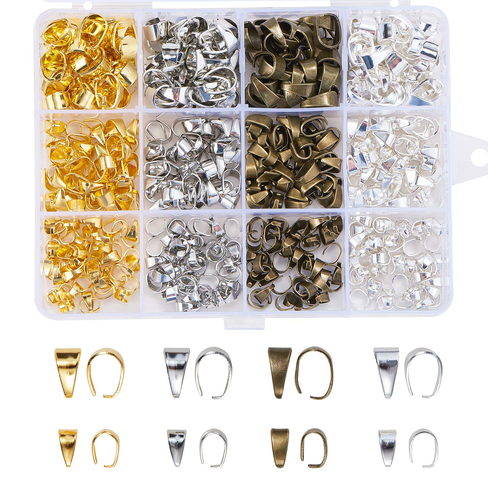 Airssory 600 Pcs 4-Colors Snap On Pinch Pendant Bails Connectors Hook for DIY Project Jewellery Dangle Beads Charms Making