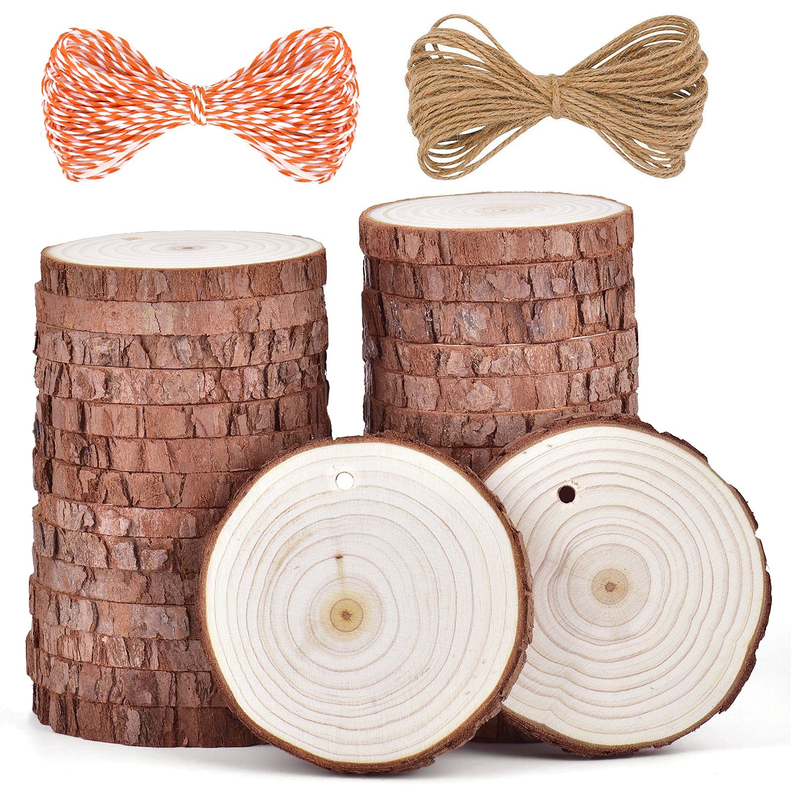 5ARTH Natural Wood Slices - 30 Pcs 2.7-3.1 inches Craft Unfinished Wood kit Predrilled with Hole Wooden Circles for Arts Wood Slices Christmas Ornaments DIY Crafts