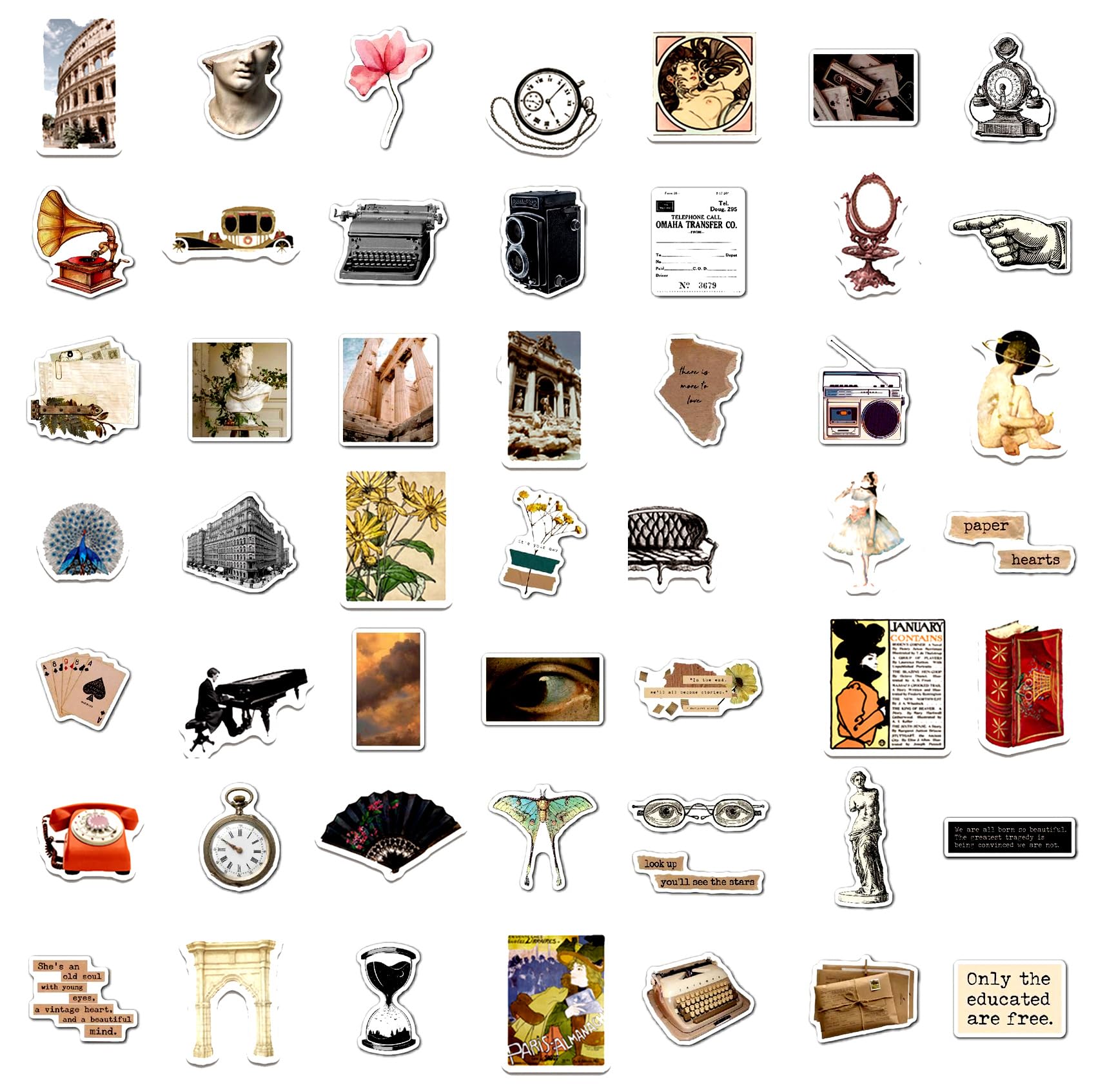 100 Pcs Aesthetic Vintage Vinyl Stickers - Scrapbook Journaling Laptop Water Bottles Waterproof Retro Stickers Skins & Decals, Adults DIY Craft Decor Nostalgic Theme Party Favor & Supplies