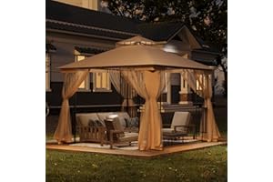 RICHRYCE Patio Gazebo 10x10, Sturdy Metal Gazebo with Mosquito Netting, Pop Up Tent[Heavy Duty Frame],Outdoor Canopy Tent with Double Air Roofs,Patio Canopy Gazebo,Waterproof Sunshade for Garden/Backyard/Deck