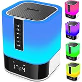 Night Light Bluetooth Speaker with Alarm Clock, Touch Control Bedside Lamp | Hetyre Dimmable Multi-Color Changing for Bedroom, Best Birthday Gift Ideas for 10 11 12 13 14 Year Old Teenage Girls/Boys