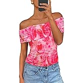 PRETTYGARDEN Women's Off The Shoulder Short Sleeve Ruched Slim Fit Blouse